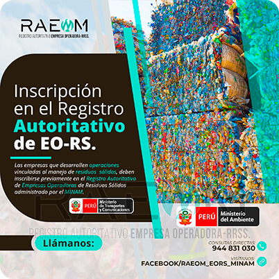 RAEOMINAM.COM RAEOMINAM RAEOM Registro Autoritativo de Empresas Operadoras MINAM, para transporte de Residuos Sólidos. En el marco de la Ley de Gestión Integral de Residuos Sólidos, solo aquellas empresas registradas estarán autorizadas a trabajar con residuos sólidos.
                                                    Para la inscripción en el Registro Autoritativo, el solicitante debe presentar al MINAM el formulario o solicitud de Inscripción para EO-RS, el cual tiene carácter de declaración jurada; estando el procedimiento administrativo sujeto a fiscalización posterior. Dicho Formato debe estar suscrito por el/la representante legal y el/la responsable técnico.
                                                    A través de la inscripción en el Registro Autoritativo de EO-RS, se autoriza el inicio de las operaciones que se detallan a continuación:
                                                    a) Barrido y limpieza de espacios públicos;
                                                    b) Recolección y transporte;
                                                    c) Transferencia;
                                                    d) Tratamiento;
                                                    e) Acondicionamiento;
                                                    f) Valorización; y,
                                                    g) Disposición final.