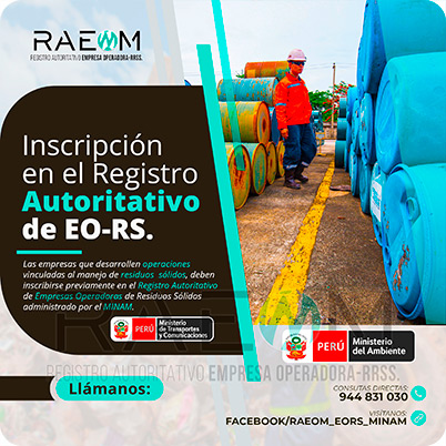 RAEOMINAM.COM RAEOMINAM RAEOM Registro Autoritativo de Empresas Operadoras MINAM, para transporte de Residuos Sólidos. En el marco de la Ley de Gestión Integral de Residuos Sólidos, solo aquellas empresas registradas estarán autorizadas a trabajar con residuos sólidos.
                                                    Para la inscripción en el Registro Autoritativo, el solicitante debe presentar al MINAM el formulario o solicitud de Inscripción para EO-RS, el cual tiene carácter de declaración jurada; estando el procedimiento administrativo sujeto a fiscalización posterior. Dicho Formato debe estar suscrito por el/la representante legal y el/la responsable técnico.
                                                    A través de la inscripción en el Registro Autoritativo de EO-RS, se autoriza el inicio de las operaciones que se detallan a continuación:
                                                    a) Barrido y limpieza de espacios públicos;
                                                    b) Recolección y transporte;
                                                    c) Transferencia;
                                                    d) Tratamiento;
                                                    e) Acondicionamiento;
                                                    f) Valorización; y,
                                                    g) Disposición final.