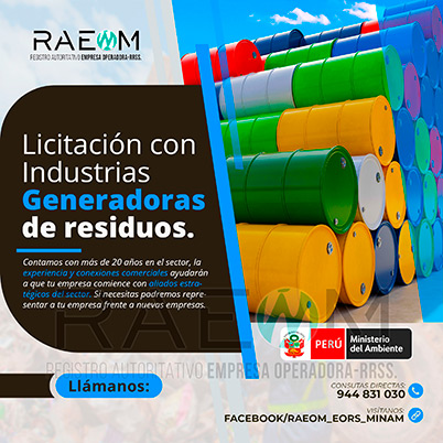 RAEOMINAM.COM RAEOMINAM RAEOM Registro Autoritativo de Empresas Operadoras MINAM, para transporte de Residuos Sólidos. Los generadores de residuos no municipales deben incluir en su Plan de Minimización y Manejo de Residuos Sólidos, estrategias preventivas orientadas a alcanzar la minimización en la fuente. Dicho Plan forma parte del IGA.
                                                    Obligaciones del generador no municipal.
                                                    Son obligaciones de los generadores de residuos sólidos no municipales: 
                                                    a) Manejar los residuos sólidos que generen, teniendo en cuenta lo establecido en el artículo 55 del Decreto Legislativo nº 1278; 
                                                    b) Conducir el registro interno sobre la generación y manejo de los residuos sólidos, en sus instalaciones, con la finalidad de disponer de la información necesaria sobre la generación, minimización y manejo de los residuos sólidos; 
                                                    c) Contratar a una EO-RS para el manejo los residuos sólidos fuera de las instalaciones industriales o productivas, áreas de la concesión o lote del titular del proyecto;
                                                    d) Brindar las facilidades necesarias a las autoridades competentes para el adecuado cumplimiento de sus funciones;
                                                    e) Establecer estrategias y desarrollar acciones orientadas a la prevención y/o minimización y/o valorización de residuos sólidos, como primera opción de gestión;
                                                    f) Adoptar medidas para la restauración y/o rehabilitación y/o reparación y/o compensación ambiental por el inadecuado manejo de residuos sólidos no municipales de su actividad;
                                                    g) En caso se encuentren ubicados en zonas en las cuales no exista infraestructura de residuos sólidos autorizada y/o EO-RS, deben establecer e implementar alternativas de gestión que garanticen la adecuada valorización y/o disposición final de los residuos sólidos;
                                                    h) En caso los generadores de residuos sólidos de gestión no municipal realicen el aprovechamiento de material de descarte y/o coprocesamiento, deben regirse por lo establecido en los artículos sobre la materia.
                                                    Aquellos generadores de residuos sólidos no municipales que se encuentran obligados a contar con un IGA, adicionalmente deben presentar la Declaración Anual sobre Minimización y Gestión de Residuos Sólidos no Municipales -también denominada Declaración Anual de Manejo de Residuos Sólidos y los Manifiestos de Manejo de Residuos Peligrosos en formato digital, a través del SIGERSOL.
                                                    Las autoridades sectoriales, definen y aprueban el alcance, condiciones y lineamientos para la presentación de ambos documentos a través del SIGERSOL, en aquellos casos de los generadores de residuos sólidos no municipales que no se encuentran obligados a contar con un IGA.
                                                    La presentación de la Declaración Anual sobre Minimización y Gestión de Residuos Sólidos no Municipales -también denominada Declaración Anual de Manejo de Residuos Sólidos- y de los Manifiestos de Manejo de Residuos, es una obligación exclusiva del titular del proyecto o de actividades, y estos pueden ser elaborados con información generada por el propio titular de la actividad, así como por aquella brindada por sus proveedores de servicios, siendo en todos los casos, el generador no municipal el único responsable de su reporte.