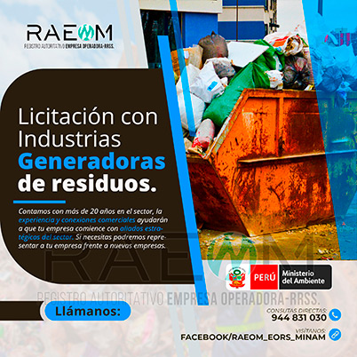 RAEOMINAM.COM RAEOMINAM RAEOM Registro Autoritativo de Empresas Operadoras MINAM, para transporte de Residuos Sólidos. Los generadores de residuos no municipales deben incluir en su Plan de Minimización y Manejo de Residuos Sólidos, estrategias preventivas orientadas a alcanzar la minimización en la fuente. Dicho Plan forma parte del IGA.
                                                    Obligaciones del generador no municipal.
                                                    Son obligaciones de los generadores de residuos sólidos no municipales: 
                                                    a) Manejar los residuos sólidos que generen, teniendo en cuenta lo establecido en el artículo 55 del Decreto Legislativo nº 1278; 
                                                    b) Conducir el registro interno sobre la generación y manejo de los residuos sólidos, en sus instalaciones, con la finalidad de disponer de la información necesaria sobre la generación, minimización y manejo de los residuos sólidos; 
                                                    c) Contratar a una EO-RS para el manejo los residuos sólidos fuera de las instalaciones industriales o productivas, áreas de la concesión o lote del titular del proyecto;
                                                    d) Brindar las facilidades necesarias a las autoridades competentes para el adecuado cumplimiento de sus funciones;
                                                    e) Establecer estrategias y desarrollar acciones orientadas a la prevención y/o minimización y/o valorización de residuos sólidos, como primera opción de gestión;
                                                    f) Adoptar medidas para la restauración y/o rehabilitación y/o reparación y/o compensación ambiental por el inadecuado manejo de residuos sólidos no municipales de su actividad;
                                                    g) En caso se encuentren ubicados en zonas en las cuales no exista infraestructura de residuos sólidos autorizada y/o EO-RS, deben establecer e implementar alternativas de gestión que garanticen la adecuada valorización y/o disposición final de los residuos sólidos;
                                                    h) En caso los generadores de residuos sólidos de gestión no municipal realicen el aprovechamiento de material de descarte y/o coprocesamiento, deben regirse por lo establecido en los artículos sobre la materia.
                                                    Aquellos generadores de residuos sólidos no municipales que se encuentran obligados a contar con un IGA, adicionalmente deben presentar la Declaración Anual sobre Minimización y Gestión de Residuos Sólidos no Municipales -también denominada Declaración Anual de Manejo de Residuos Sólidos y los Manifiestos de Manejo de Residuos Peligrosos en formato digital, a través del SIGERSOL.
                                                    Las autoridades sectoriales, definen y aprueban el alcance, condiciones y lineamientos para la presentación de ambos documentos a través del SIGERSOL, en aquellos casos de los generadores de residuos sólidos no municipales que no se encuentran obligados a contar con un IGA.
                                                    La presentación de la Declaración Anual sobre Minimización y Gestión de Residuos Sólidos no Municipales -también denominada Declaración Anual de Manejo de Residuos Sólidos- y de los Manifiestos de Manejo de Residuos, es una obligación exclusiva del titular del proyecto o de actividades, y estos pueden ser elaborados con información generada por el propio titular de la actividad, así como por aquella brindada por sus proveedores de servicios, siendo en todos los casos, el generador no municipal el único responsable de su reporte.