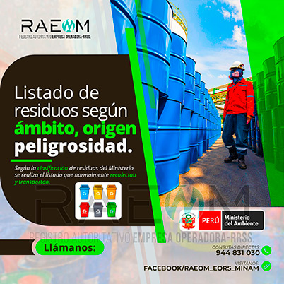 RAEOMINAM.COM RAEOMINAM RAEOM Registro Autoritativo de Empresas Operadoras MINAM, para transporte de Residuos Sólidos. Para la identificación de un residuos sólido priorizado se podrá tener en cuenta, los siguientes criterios:
                                                    a) Identificación del origen y cadena de valor del residuo sólido del bien. 
                                                    b) Volumen de generación de residuos sólidos asociado al bien. 
                                                    c) Peligrosidad de los residuos sólidos del bien. 
                                                    d) Posibilidad de valorización de los residuos sólidos del bien. 
                                                    e) Alternativas de tecnologías disponibles para su valorización material o energética.