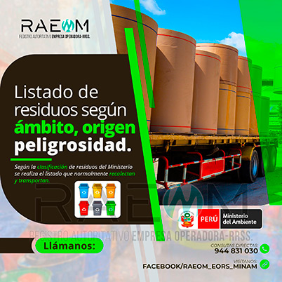 RAEOMINAM.COM RAEOMINAM RAEOM Registro Autoritativo de Empresas Operadoras MINAM, para transporte de Residuos Sólidos. Para la identificación de un residuos sólido priorizado se podrá tener en cuenta, los siguientes criterios:
                                                    a) Identificación del origen y cadena de valor del residuo sólido del bien. 
                                                    b) Volumen de generación de residuos sólidos asociado al bien. 
                                                    c) Peligrosidad de los residuos sólidos del bien. 
                                                    d) Posibilidad de valorización de los residuos sólidos del bien. 
                                                    e) Alternativas de tecnologías disponibles para su valorización material o energética.