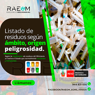 RAEOMINAM.COM RAEOMINAM RAEOM Registro Autoritativo de Empresas Operadoras MINAM, para transporte de Residuos Sólidos. Para la identificación de un residuos sólido priorizado se podrá tener en cuenta, los siguientes criterios:
                                                    a) Identificación del origen y cadena de valor del residuo sólido del bien. 
                                                    b) Volumen de generación de residuos sólidos asociado al bien. 
                                                    c) Peligrosidad de los residuos sólidos del bien. 
                                                    d) Posibilidad de valorización de los residuos sólidos del bien. 
                                                    e) Alternativas de tecnologías disponibles para su valorización material o energética.