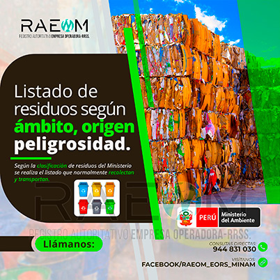 RAEOMINAM.COM RAEOMINAM RAEOM Registro Autoritativo de Empresas Operadoras MINAM, para transporte de Residuos Sólidos. Para la identificación de un residuos sólido priorizado se podrá tener en cuenta, los siguientes criterios:
                                                    a) Identificación del origen y cadena de valor del residuo sólido del bien. 
                                                    b) Volumen de generación de residuos sólidos asociado al bien. 
                                                    c) Peligrosidad de los residuos sólidos del bien. 
                                                    d) Posibilidad de valorización de los residuos sólidos del bien. 
                                                    e) Alternativas de tecnologías disponibles para su valorización material o energética.