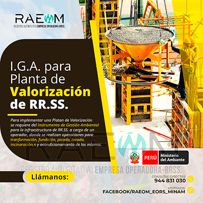 RAEOMINAM.COM RAEOMINAM RAEOM Registro Autoritativo de Empresas Operadoras MINAM, para transporte de Residuos Sólidos. Las plantas de valorización son infraestructuras donde se realizan las siguientes operaciones:
                                                    a) Actividades de acondicionamiento señaladas en la normatividad;
                                                    b) Biodegradación de la fracción orgánica de los residuos con fines de producción de energía o mejorador de suelo;
                                                    c) Uso de residuos orgánicos para el desarrollo de compostaje;
                                                    d) Recuperación de aceites usados;
                                                    e) Desmantelamiento/desensamblaje de residuos de aparatos eléctricos y electrónicos;
                                                    f) Otras alternativas de valorización.